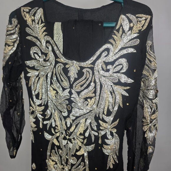 Long Dress Pakistani / Indian Suit (2pcs) Black - Picture 2 of 4